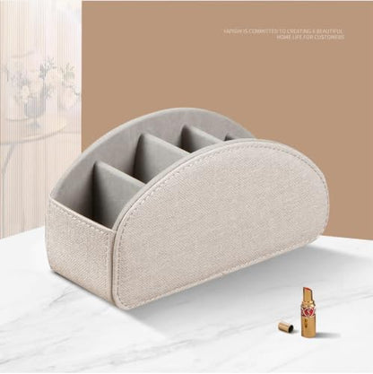 PU Leather TV Remote Control Holder/Caddy for Table with 5 Compartments - color: Beige, size: Small