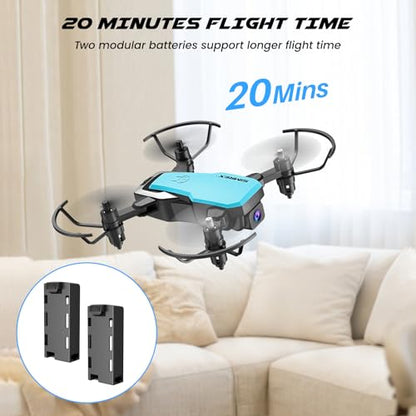 SIMREX Mini Drone with 720P Camera for Kids & Beginners - Foldable RC Quadcopter, Optical Flow Positioning, Altitude Hold, 3D Flip, 2 Batteries 20Min Flight, Safe & Easy Indoor Outdoor Flying Toy Gift (NEW BLUE) - color: Blue