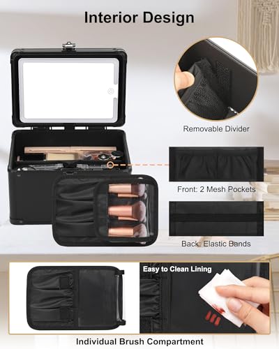 Relavel Travel Small Makeup Bag With LED Mirror in 3-Mode Light - color: 01-Black, size: 0-Smaller
