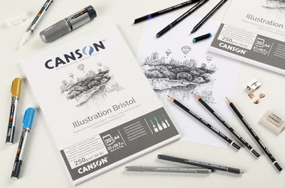 CANSON Illustration Bristol 250gsm A4 Satin Card Pad 20 Sheets Extra White - size: A4 - 21x29.7cm