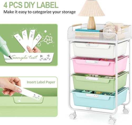 SYKIARIOL 4-Drawer Rolling Storage Cart with Mesh Top,Colourful - color: Colorful