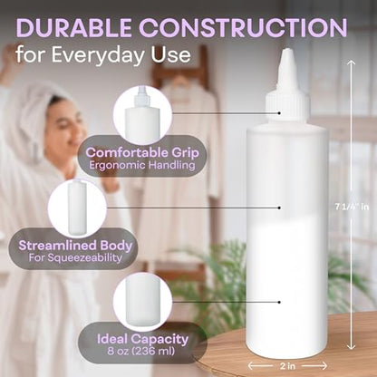BRIGHTFROM Twist Top Applicator Bottles, Squeeze 8 OZ Empty Plastic Bottles, Refillable, Open/Close Nozzle - Hair Coloring/Multi Purpose (Pack of 2)