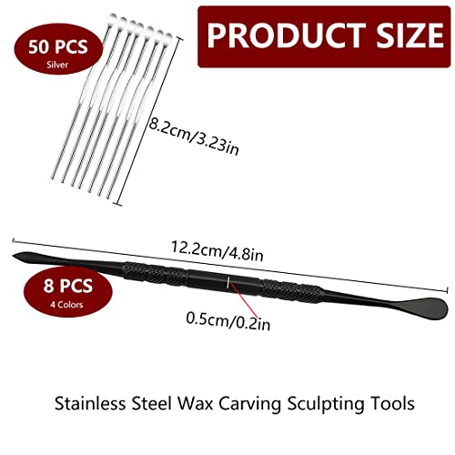 58 PCS Stainless Steel Wax Carving Sculpting Tools, TuNan 2 Sizes Polymer Clay Modelling Tools Spoon Carver Tool Set - 4 Colors