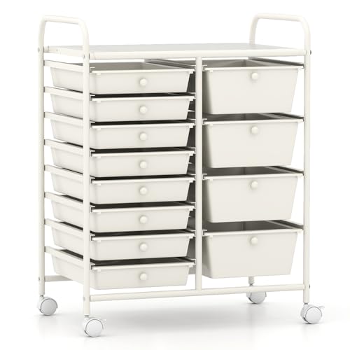 RELAX4LIFE 12-Drawer Rolling Storage Cart - Mobile Utility Drawer Carts - color: White, style: 12 Drawers