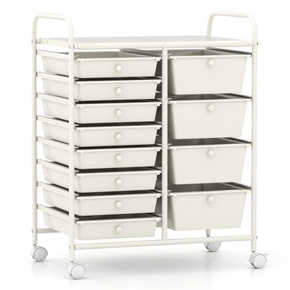 RELAX4LIFE 12-Drawer Rolling Storage Cart - Mobile Utility Drawer Carts - color: White, style: 12 Drawers