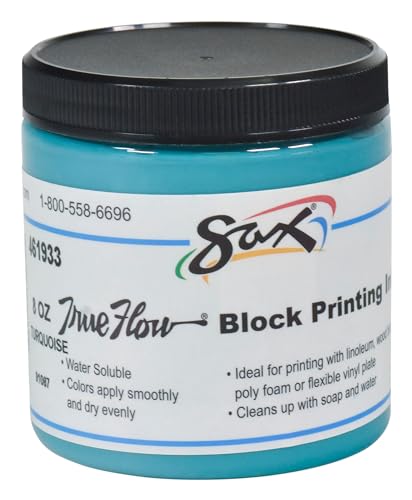 Sax True Flow Water Soluble Block Printing Ink, 8 Ounce Jar, Turquoise