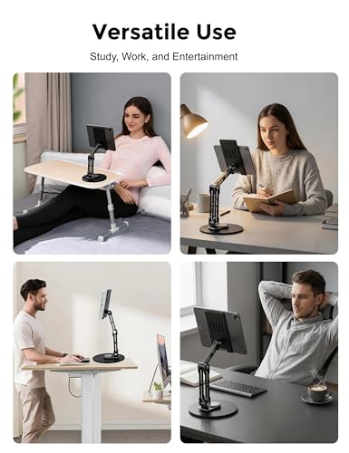 Aluminum Tablet Stand for Desk, 360° Rotating Height Adjustable - color: black