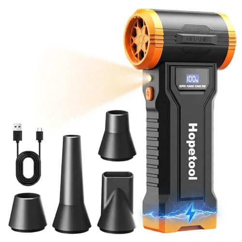 Electric Air Duster, 150000RPM Brushless Motor, 4-Gear Cordless Compressed Air Blower with LED Light and Screen Display, Rechargeable for PC Keyboard Computer Car Cleaning - color: Orange