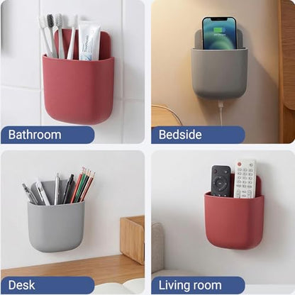 Remote Holder Wall Mount -TV Remote Control Holder Organizer, Multi-Purpose Organizer Box for sitting room, 2-Pack(Red + Gray) - color: Red and gray