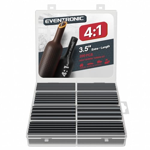 4:1 Heat Shrink Tubing Kit, 3.54" Extra Length 200 Pcs Adhesive Tubing - size: Black