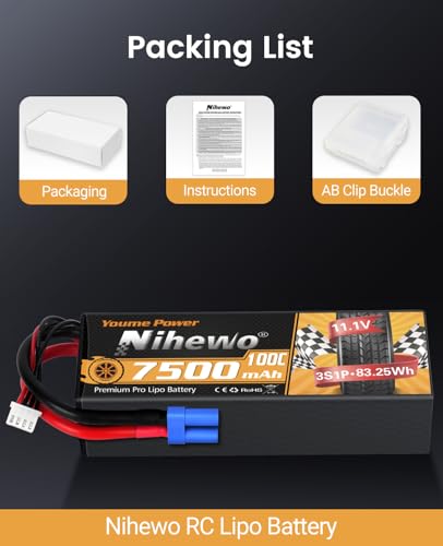 3S Lipo Battery 7500mAh 11.1V 100C Hardcase EC5 for RC Car Boat 2pcs