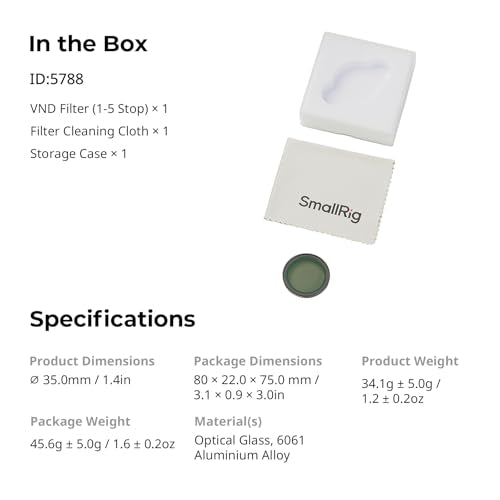 SmallRig Nano VND 1-5 Stop Filter for DJI Osmo Nano, Variable ND2-ND32 Filter, Adjustable ND Filters, Made of Multicoated HD Optical Glass, Includes Storage Case - style: VND Filter