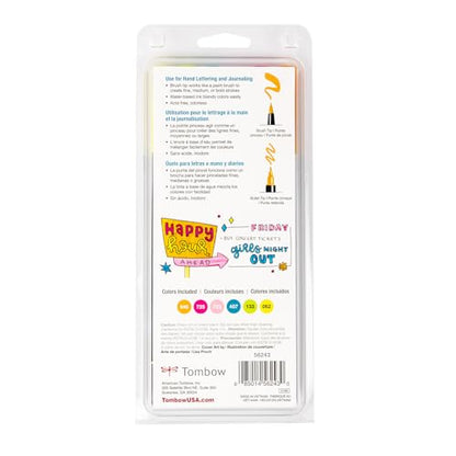 Tombow 56243 Dual Brush Pen Art Markers, Happy Hour, 6-Pack. Brush/Fine Tip