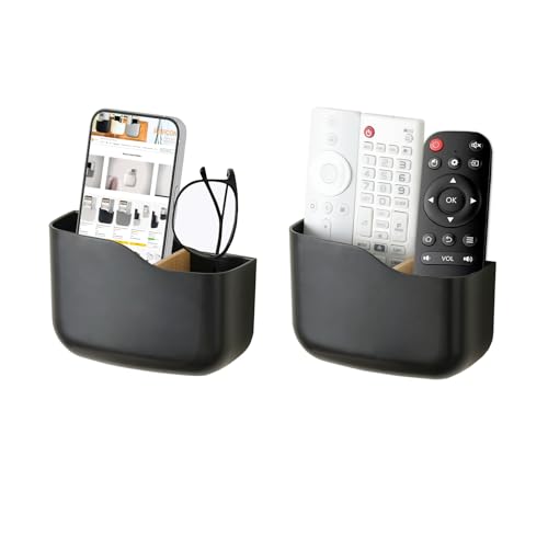 SUNFICON Wall Mount Remote Holder TV FAN Remote Control Holder Bedside Caddy Wall Organizer Phone Holder for Office Adhesive Media Player Controller Holder Box Tray Home Desk Nightstand 2 PACK BLACK - color: 2PACK BLACK
