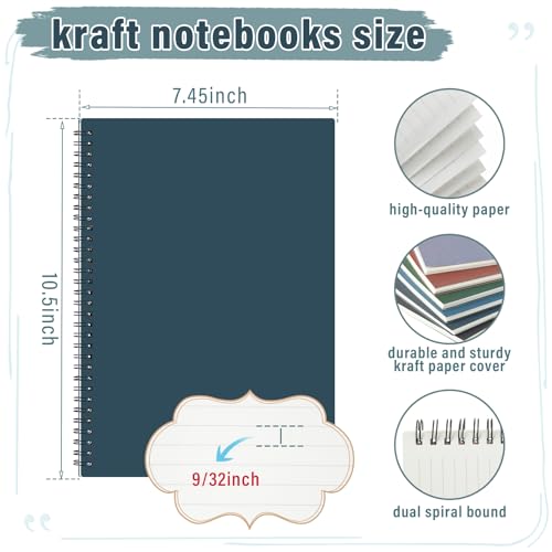 Fuutreo 6 Pack Spiral Notebook 10.5x7.45 Notebook,Retro Color,Business - color: Retro Color