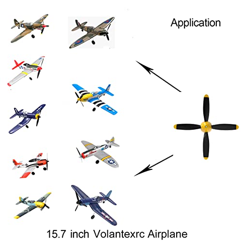 3 Sets Rc Plane 4-Blade Propeller with Propeller Savers and one Adapters for VOLANTEXRC 761-11 761-12 761-13 P40 BF109 P51 F4U T28 Airplane - size: 4blade