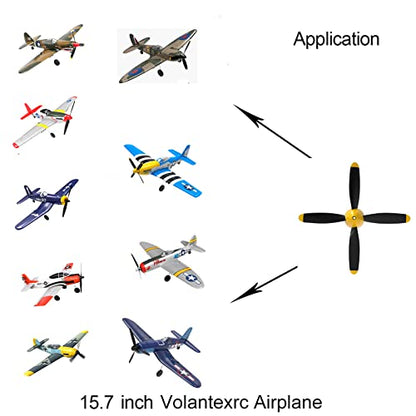 3 Sets Rc Plane 4-Blade Propeller with Propeller Savers and one Adapters for VOLANTEXRC 761-11 761-12 761-13 P40 BF109 P51 F4U T28 Airplane - size: 4blade