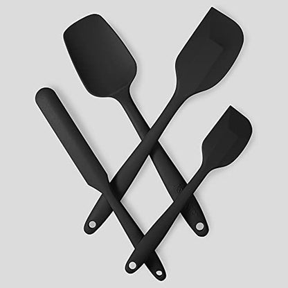 4-Piece Silicone Spatula Set with Stainless Steel Core, Black - color: Black