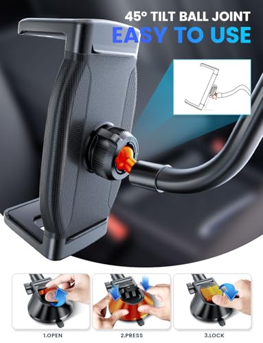 eSamcore Tablet Holder for car, 1.57" Extra Deep Clamp for iPad for Car Dashboard Gooseneck iPad Dash Mount Windshield 360° Rotating Suction Cup Mount for 6"-11" Tablet