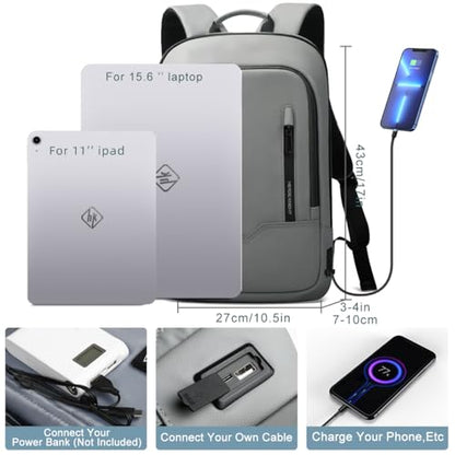 hk Backpack for Men Business Slim Laptop Bag - color: Grey, size: 15.6 Inch