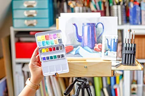 Professional Watercolor Paint Set, MODERNO 12 Half Pans in Metal Tin - color: 06. Moderno 12 Colors (Virtuoso)