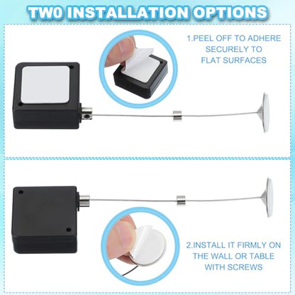 PATIKIL 3.3 Ft Retractable Remote Control Tether, 4 Pcs Square Security Cable Lanyard Lock with Adjustable Clasp Adhesive for TV Remote Control Controller, White(Round Iron Cap) - color: White