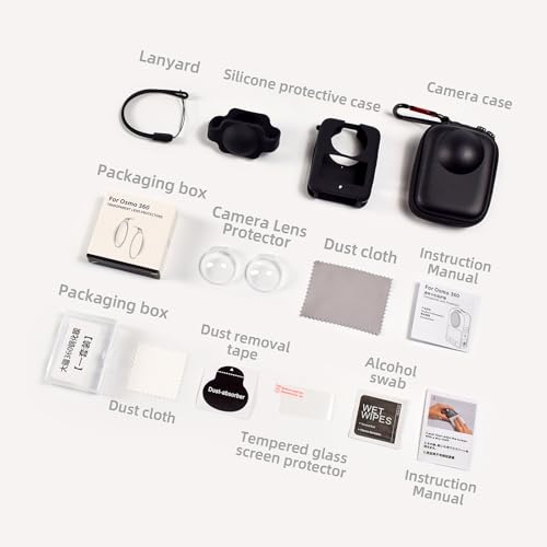 Camera Protective Kit Compatible with DJI Osmo 360 -Includes Lens Protector,Tempered Glass Screen Protector, Silicone Case with Lens Cover, Camera Bag with Metal Buckle