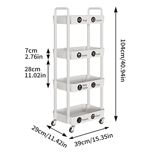 4 Tier Rolling Cart with Wheels, Utility Storage Carts,White - color: White, size: 4-Tier