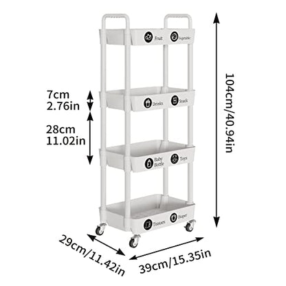 4 Tier Rolling Cart with Wheels, Utility Storage Carts,White - color: White, size: 4-Tier
