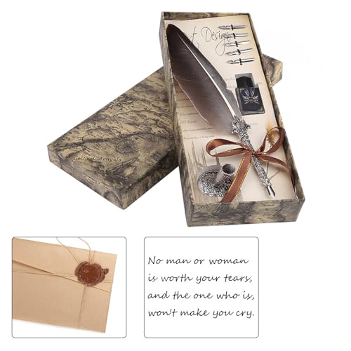Feather Pen 10.63in Quill and Ink Bottle Set (Without Ink)