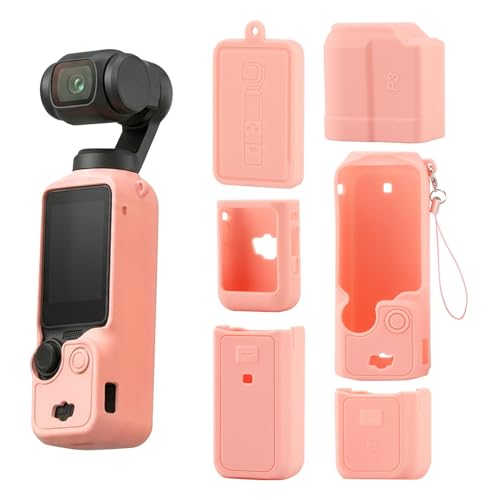 Silicone Cover Compatible with Pocket 3, 7 Pcs Split‑Design Body Lens Screen Protective Sleeve with Lanyard, Anti‑Scratch Lightweight Case for Creator Combo & Xtra Muse Accessories (Pink) - color: pink