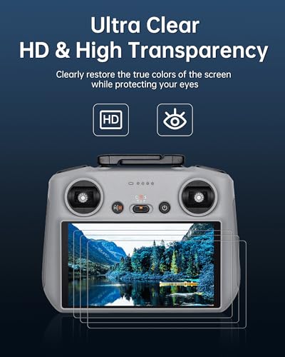 LKTOP Screen Protector+Lanyard for DJI 𝗥𝗖/𝗥𝗖𝟮 Remote Controller Accessories, HD Tempered Glass Film 50-63'' Adjustable Neck Strap for DJI Mini 4/3 Series, Mavic 3 Series, Air 3, Air 2S Drone