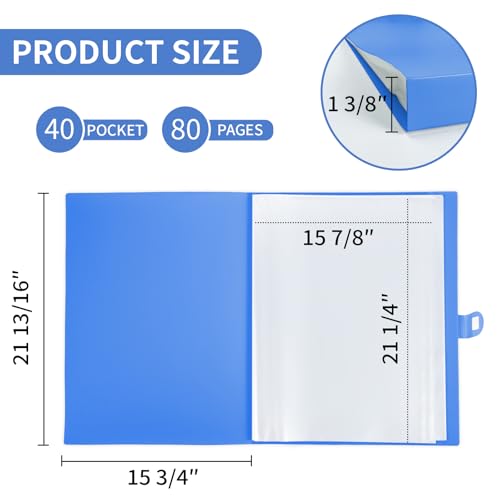 JJRING 16x22 Art Portfolio Folder Binder with Handle, 40 Pocket, Blue - color: Blue