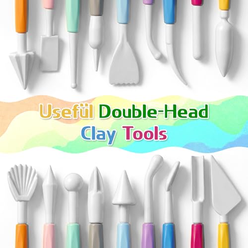 19 Pcs Modeling Clay Tools Sculpting, Air Dry Polymer Clay Tools Kit, Plastic Sculpting Double-Head Ultralight Tool for Pottery Modeling Shaping Cake Decoration Beginner