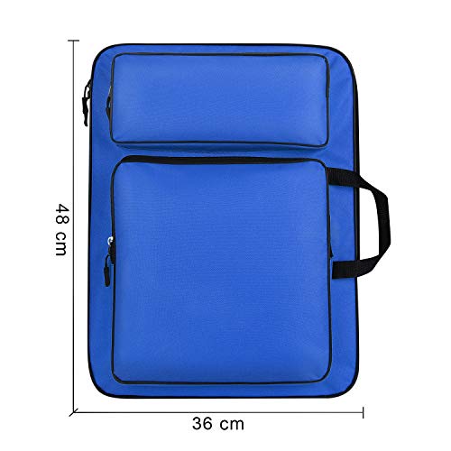 A3 Art Portfolio Carry Case Bag Drawboard Storage Portable Shoulder Tote - color: Dark Blue