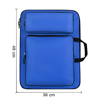 A3 Art Portfolio Carry Case Bag Drawboard Storage Portable Shoulder Tote - color: Dark Blue