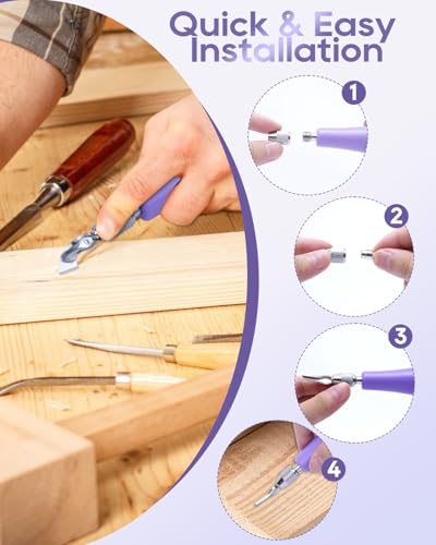 UCEC 6-Blade Linocut Set for Block Print, Purple Carving Tools for Experts - color: 1pc Linoleum Knife(purple)