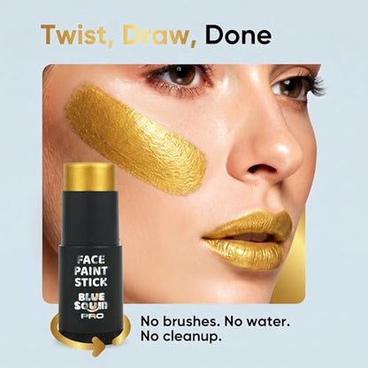 Blue Squid PRO Metallic Gold Face Paint Stick - XL (21g/0.75oz) Waterproof Body Paint for Adults & Kids Eye Black Baseball - Vegan Hypoallergenic Twist-Up Non-Toxic Makeup Stick for Cosplay, Sports - color: Metallic Gold