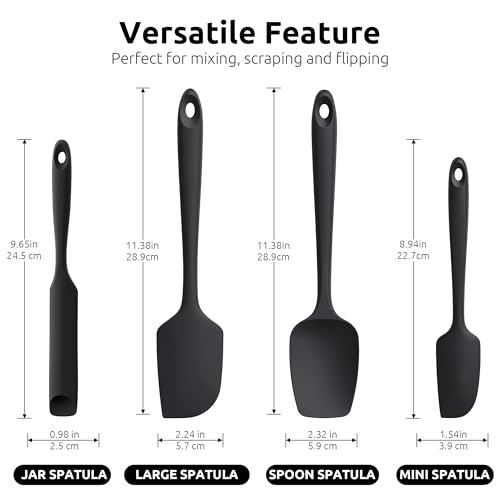 U-Taste 600ºF Heat Resistant Silicone Spatulas for Cooking, 4Pcs/Black - color: Black