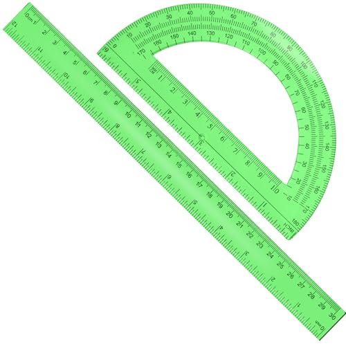 2 Packs 12 Inch Clear Ruler and 6 Inch Protractor Set,Green - color: Green