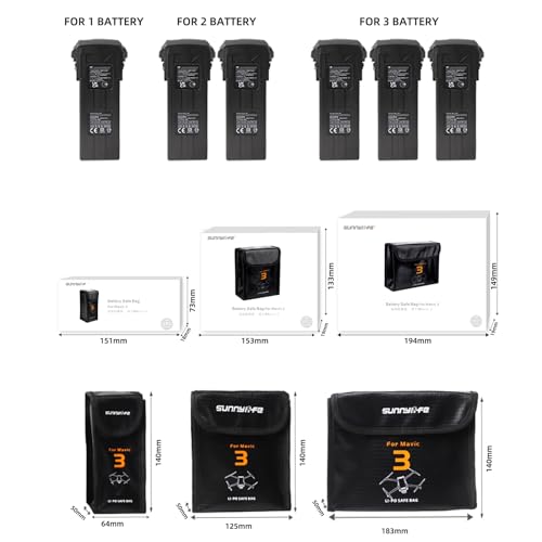 Lipo Battery Bag for DJI Mavic 3 Pro/Classic Battery (Large) - size: Large (for 3pcs batteries)