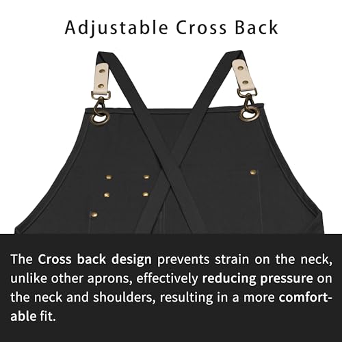 Dulabi Apron, Adjustable Chef Apron for Women and Men with Large Pockets, Cooking Kitchen Apron with Back Straps - color: Black
