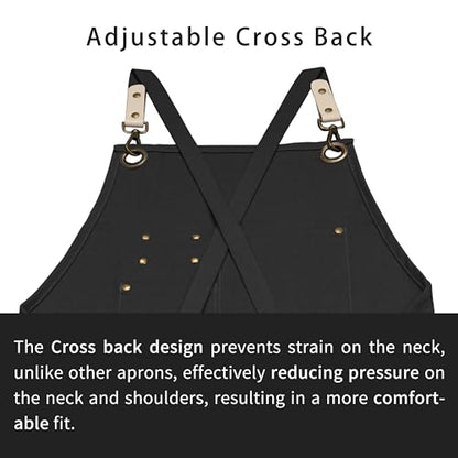 Dulabi Apron, Adjustable Chef Apron for Women and Men with Large Pockets, Cooking Kitchen Apron with Back Straps - color: Black