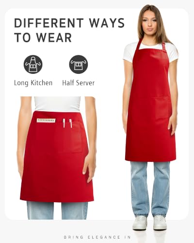 Syntus Chef Apron for Men Women with Pockets, Thick Grilling BBQ Apron - color: Red