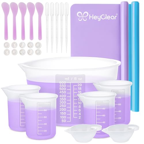 HeyClear Silicone Measuring Cups Kit for Epoxy Resin 600&100ml Mixing Cups - size: 600ML+100ML