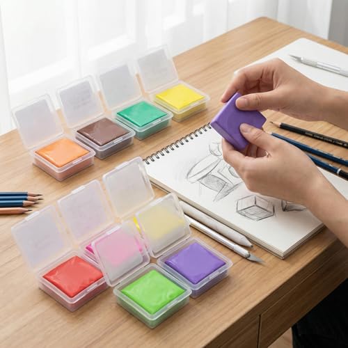 Scented Kneaded Erasers, 40 Pack Kneadable Erasers with Plastic Cases, 8 Colors 8 Scents, Moldable Eraser Putty for Drawing Sketching Drafting Writing (Drink-Themed)