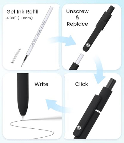 LINFANC Cute Black Gel Pens, 6Pcs 0.5mm Quick Dry Black Ink Pens Ballpoint - color: 6pcs - Elegant Black, size: 1 Count (Pack of 6)