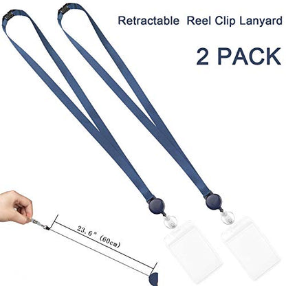 2Pack Retractable Badge Reel with Lanyards and Vertical ID Badge Holders - color: Navy Blue - 2 Pack