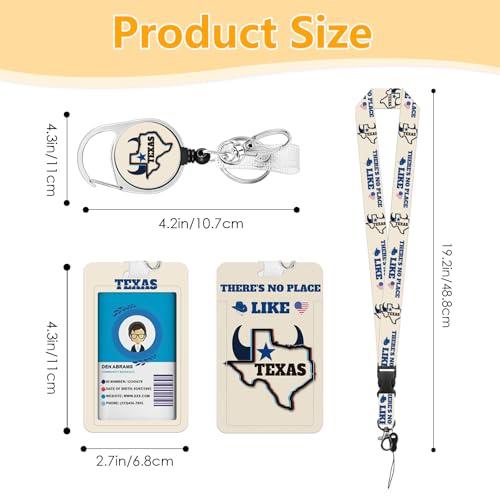 Texas ID Badge Holder with Lanyard, Texas Retractable Reel Clip & Keychain - color: Texas