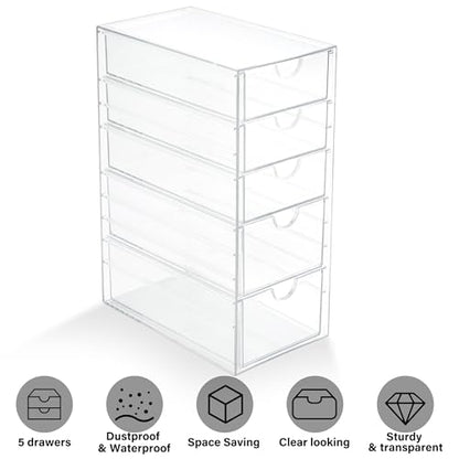 Prsildan Hair Accessories Organizer Acrylic Drawer with 5 Small Drawers - size: 5 Drawers